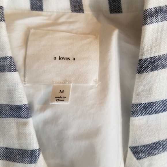 a loves a Linen Striped Shoulder Pad Double Breasted Blazer Size Medium - Picture 4 of 10